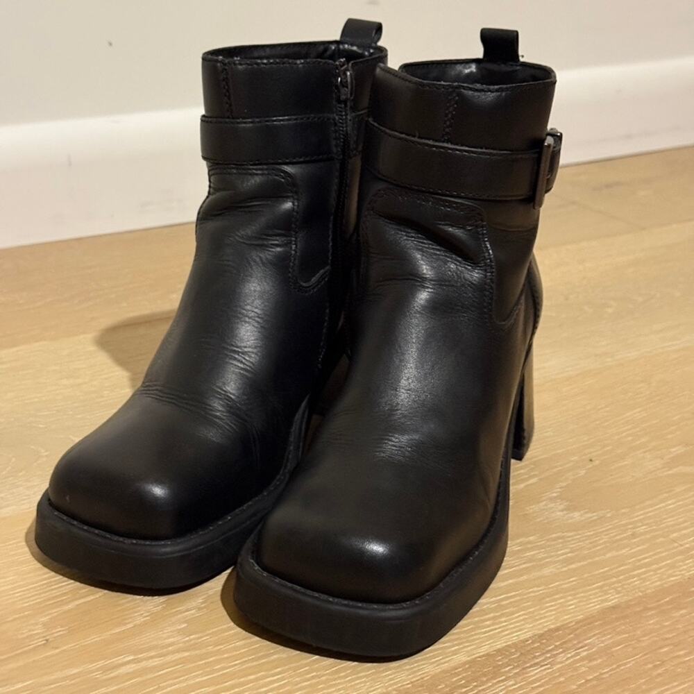 vtg 90s HARLEY DAVIDSON chunky platform boots square toe leather block heel 8.5